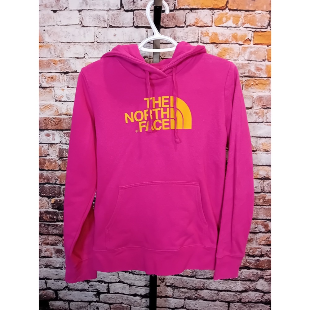 The North Face Womens Pink Hoodie Sweatshirt Small Logo Pullover Long Sleeve